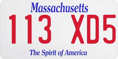 MA license plate 113XD5