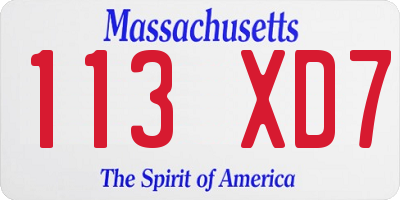 MA license plate 113XD7