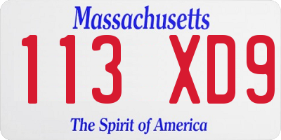 MA license plate 113XD9