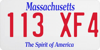 MA license plate 113XF4