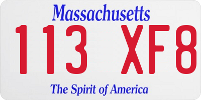 MA license plate 113XF8