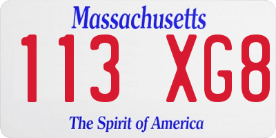 MA license plate 113XG8