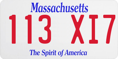 MA license plate 113XI7