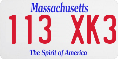 MA license plate 113XK3