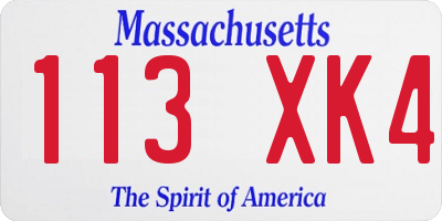 MA license plate 113XK4