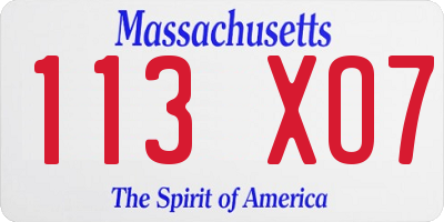 MA license plate 113XO7