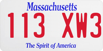 MA license plate 113XW3