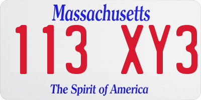 MA license plate 113XY3