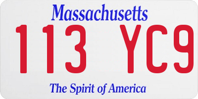 MA license plate 113YC9