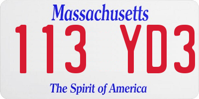 MA license plate 113YD3