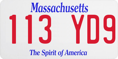 MA license plate 113YD9