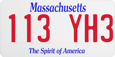 MA license plate 113YH3