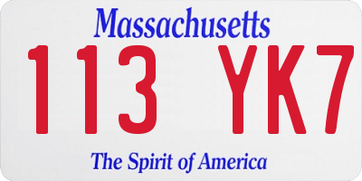 MA license plate 113YK7