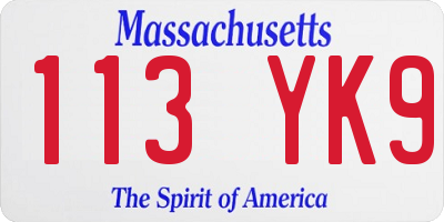 MA license plate 113YK9