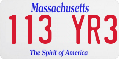 MA license plate 113YR3