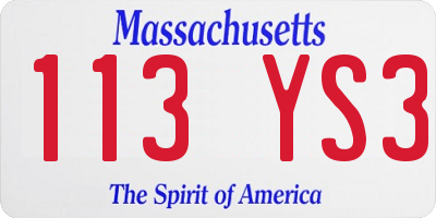MA license plate 113YS3