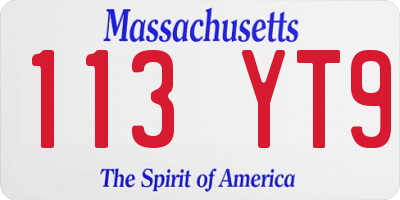 MA license plate 113YT9