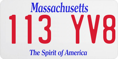 MA license plate 113YV8