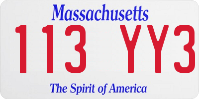 MA license plate 113YY3
