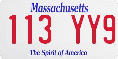 MA license plate 113YY9