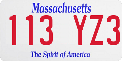 MA license plate 113YZ3
