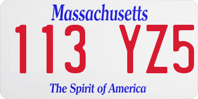 MA license plate 113YZ5