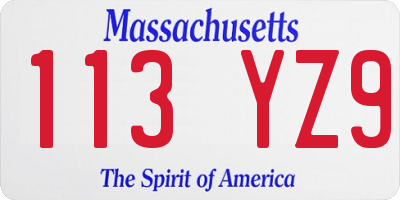 MA license plate 113YZ9