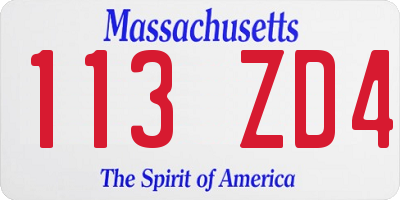 MA license plate 113ZD4