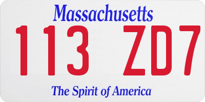 MA license plate 113ZD7