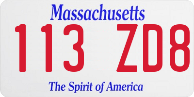 MA license plate 113ZD8