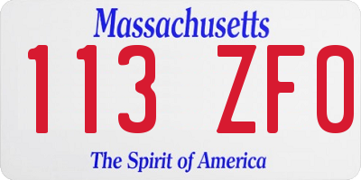 MA license plate 113ZF0