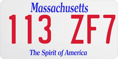 MA license plate 113ZF7