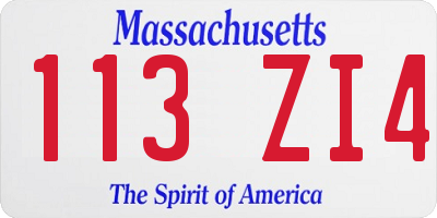 MA license plate 113ZI4