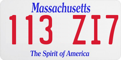 MA license plate 113ZI7