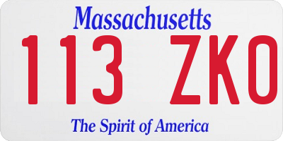 MA license plate 113ZK0