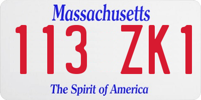 MA license plate 113ZK1