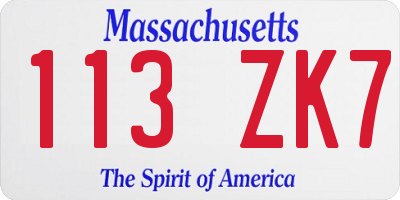MA license plate 113ZK7