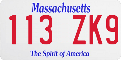MA license plate 113ZK9