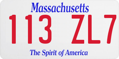 MA license plate 113ZL7