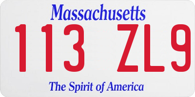 MA license plate 113ZL9