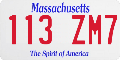 MA license plate 113ZM7