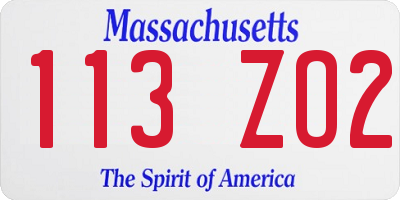 MA license plate 113ZO2