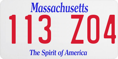 MA license plate 113ZO4