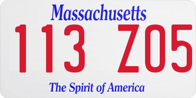MA license plate 113ZO5
