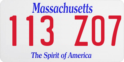MA license plate 113ZO7