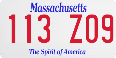 MA license plate 113ZO9