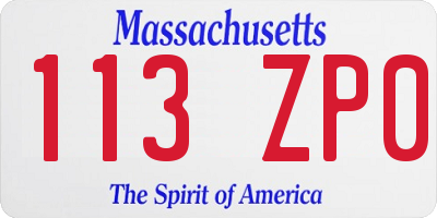 MA license plate 113ZP0