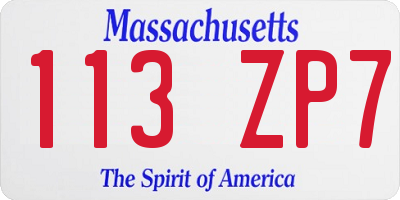 MA license plate 113ZP7