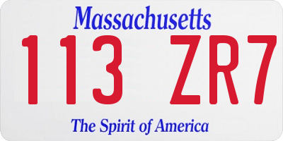 MA license plate 113ZR7