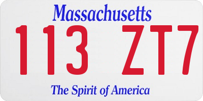 MA license plate 113ZT7